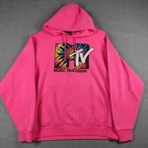 MTV Womens M Pink Tie Dye Logo Hoodie Music Television Streetwear EUC